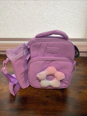 Kids Lavender Lunch bag Crossbody Bag with Plush Flower Accent NWT